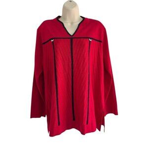 VTG Exclusively Misook Woman's Sz XL Red Ribbed Black Trim V-neck Sweater